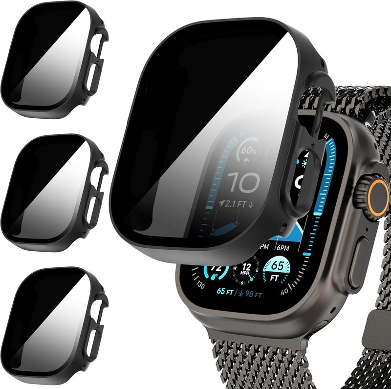 Suoman 3-Pack for Apple Watch Ultra 3/2/1 49mm Privacy Screen Protector Case, [Anti-Peeping] Ultra-Thin Tempered Glass Case Cover for iWatch Ultra 49mm 3/2/1 - Image 1